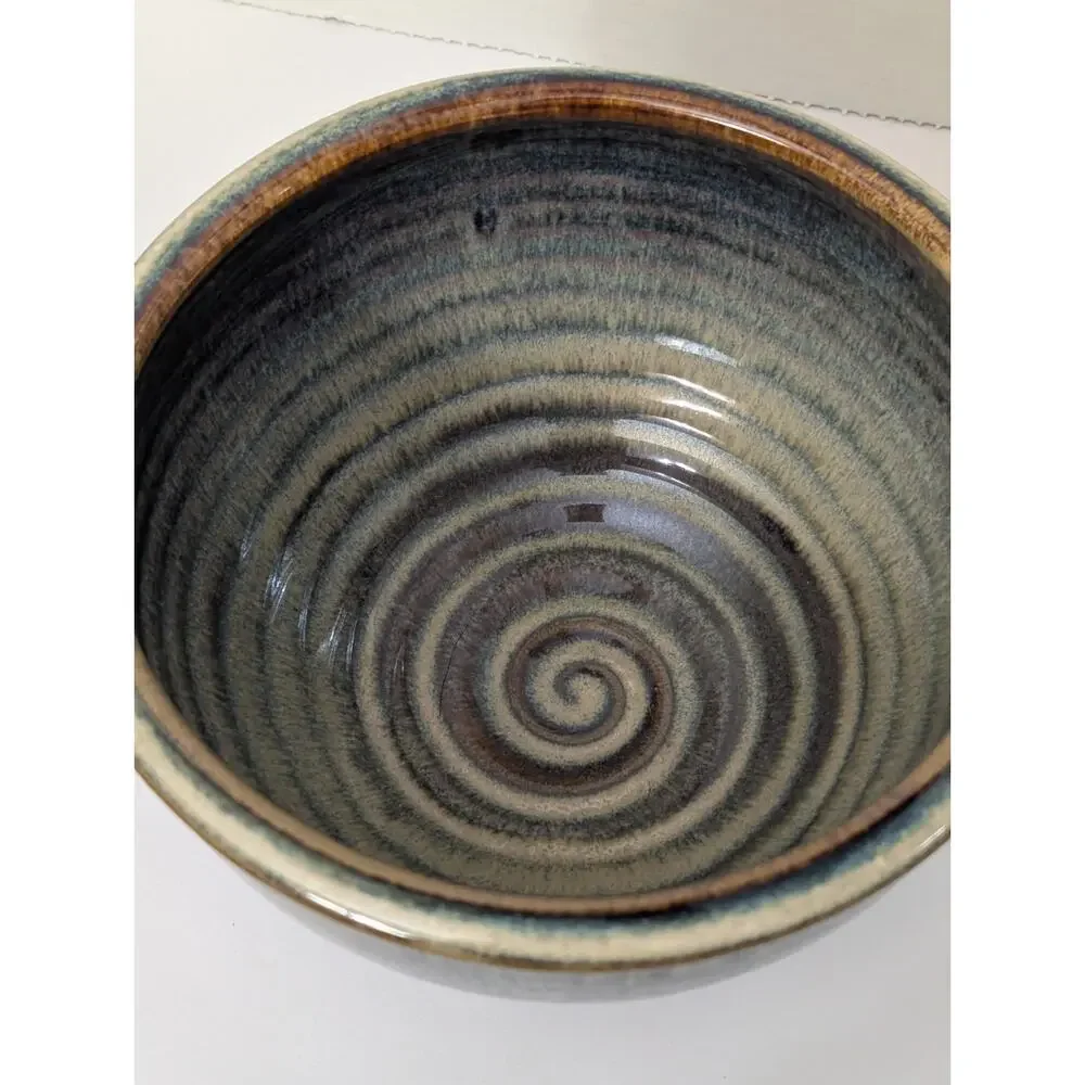 Bill Campbell Pottery Drip Glaze Ceramic Bowl Swirl Interior Art Studio Piece